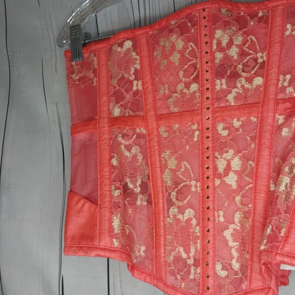 Corset Story Peach Lace-Up With Zip Side Panels Boned Underbust Corset - Picture 3 of 9